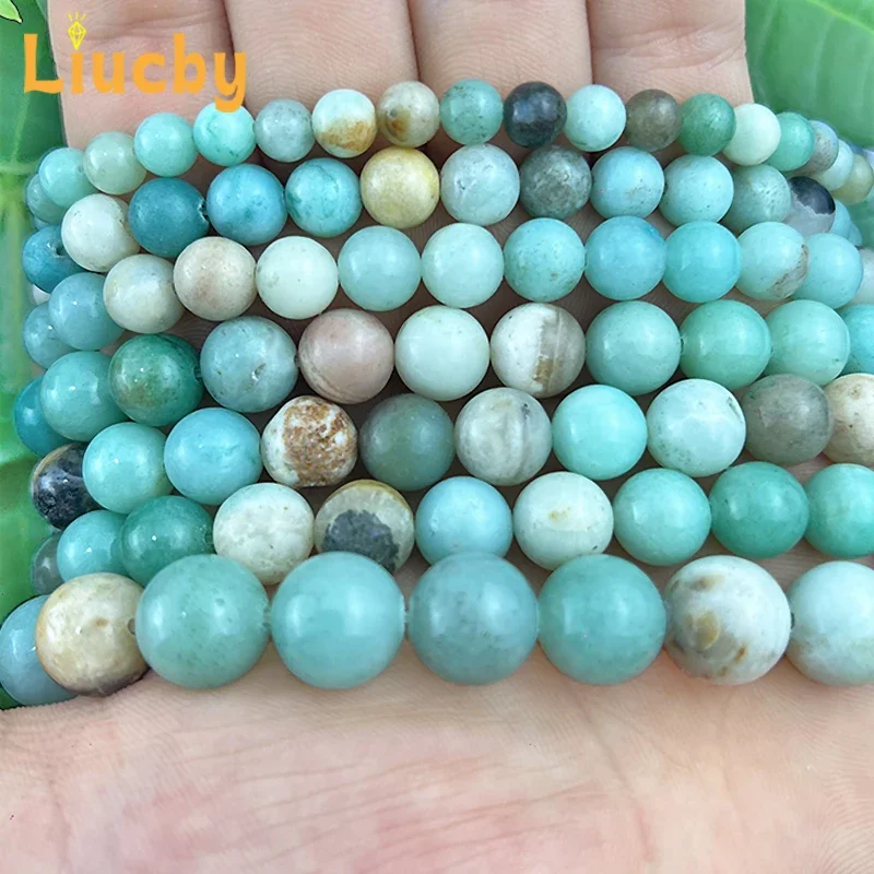 DIY-Fußkettchen, Armband, Ohrringe, Naturstein, gemischte Amazonit-Perlen, glatte, handgefertigte Perlen für die Schmuckherstellung, 15 Zoll, Großhandel, 4/6/8/10/12 mm. – Detail 6