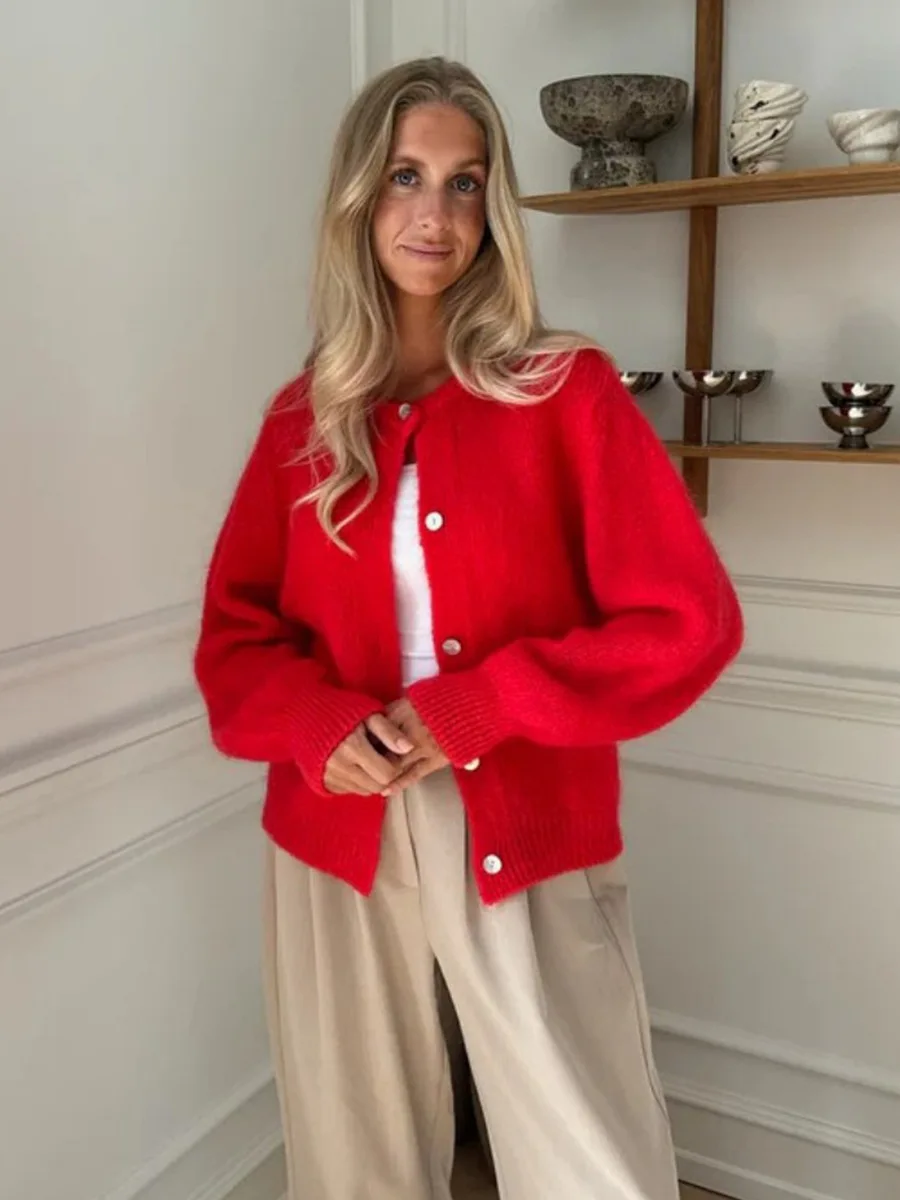 

Women's Solid Color Cardigan Fuzzy Long Sleeve Button Down Sweater Soft Knit Tops Winter Fall Outerwear Y2K Clothes
