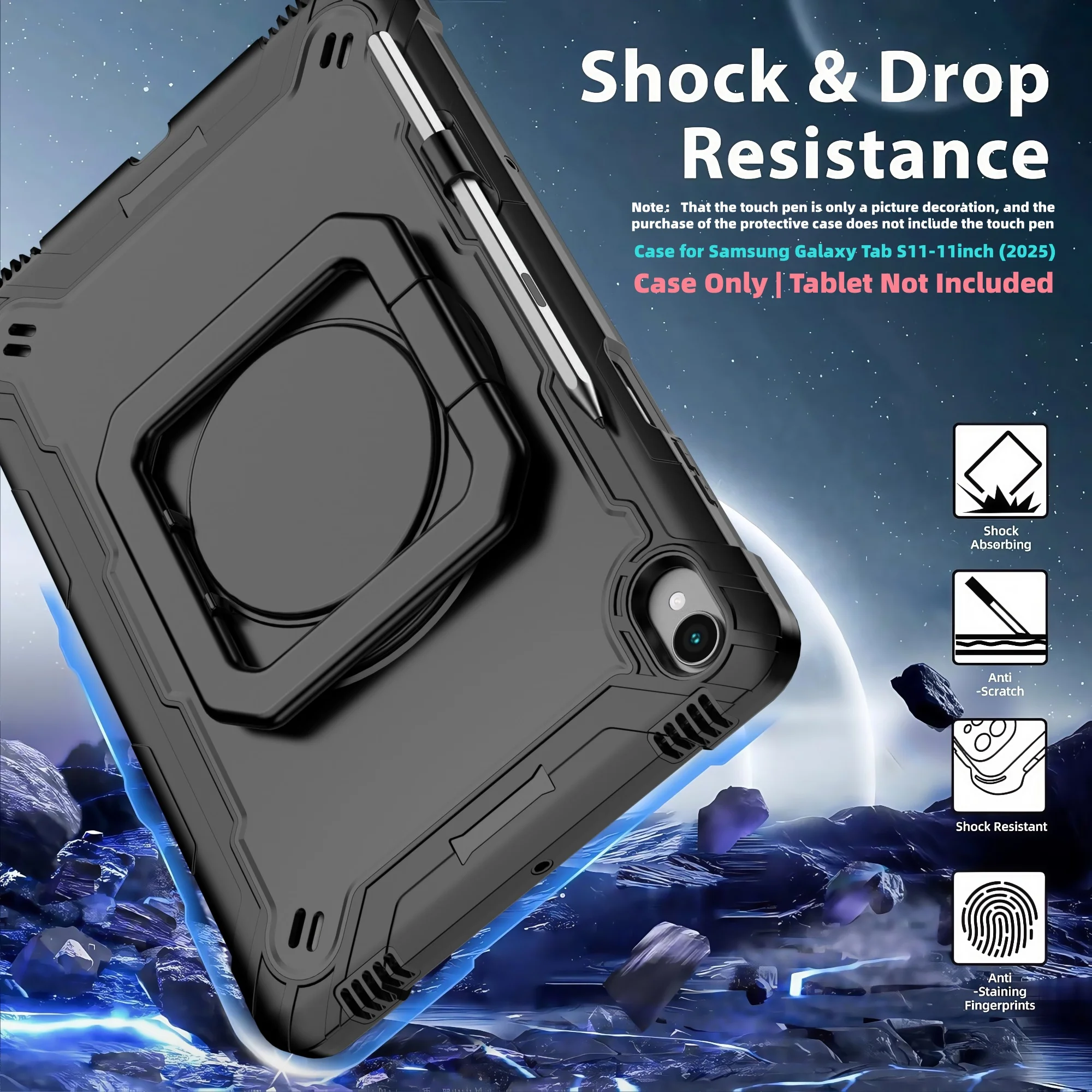 Case For Galaxy Tab S11 2025 11 Inch(SM-X736B/SM-X730) 3-Layer Shockproof Case with 360 Rotating Stand/Pen Holder/Shoulder Strap