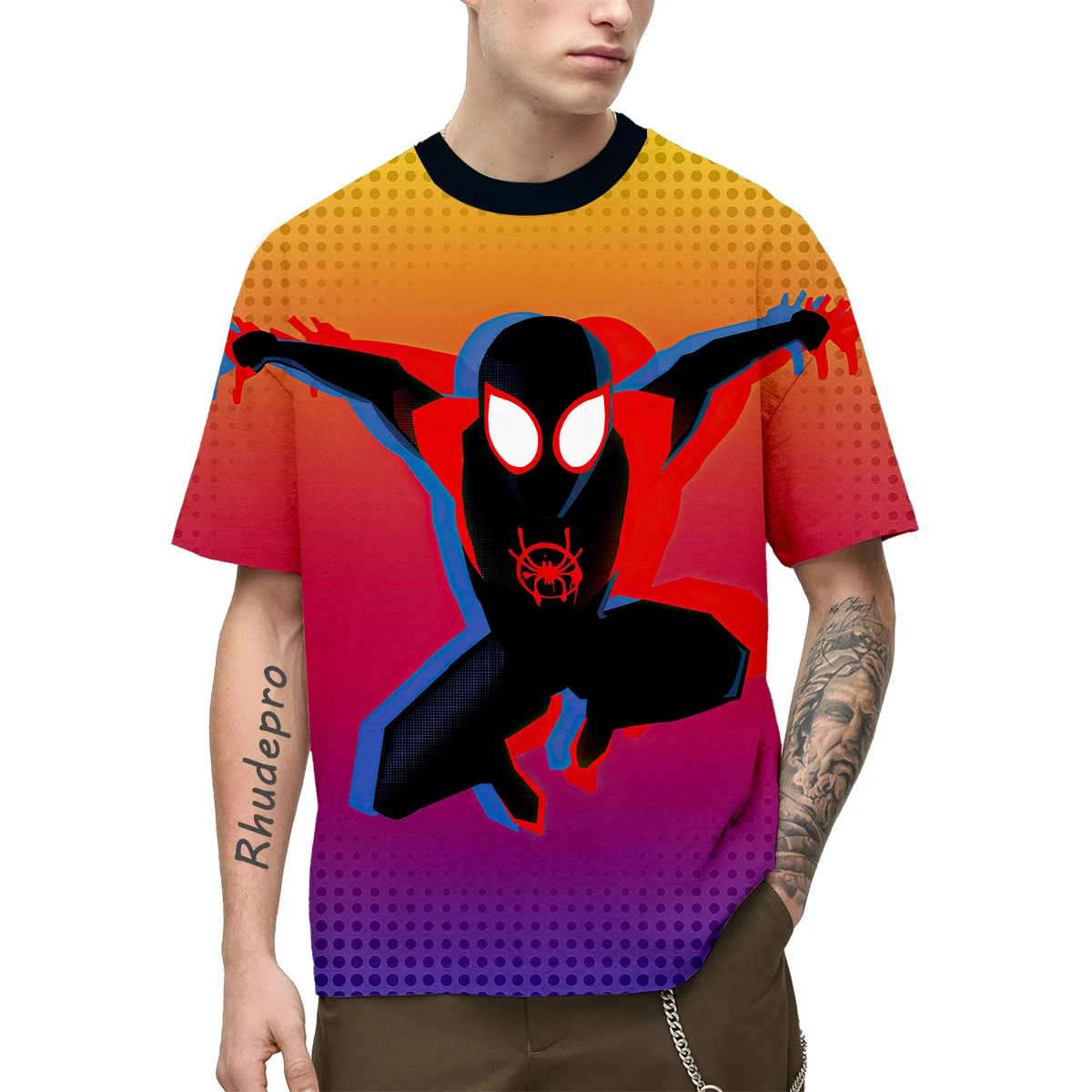 

Miniso 2024 New Mens Summer Venom Spider-Man 3D Print T-shirt O-neck Short Sleeve T Shirt Casual Loose Hip Hop Kids Funny