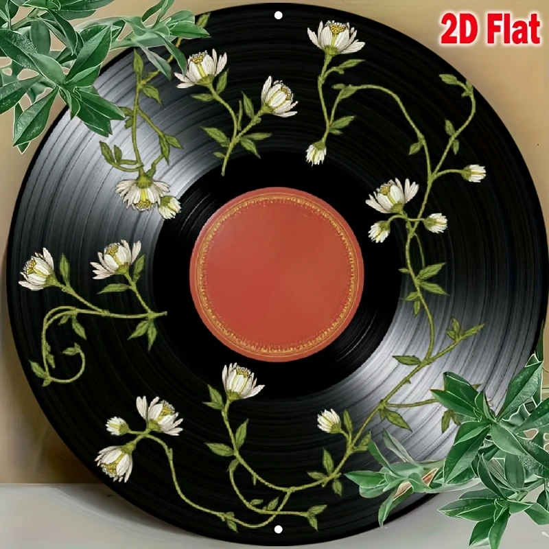 [Vintage Blumen-Wandkunst] Vintage Blumenmuster 20 cm Runde Aluminium-Schilder - 1 Stück 2D Flache Wandkunst Mit Grünem Blätterranken-Design