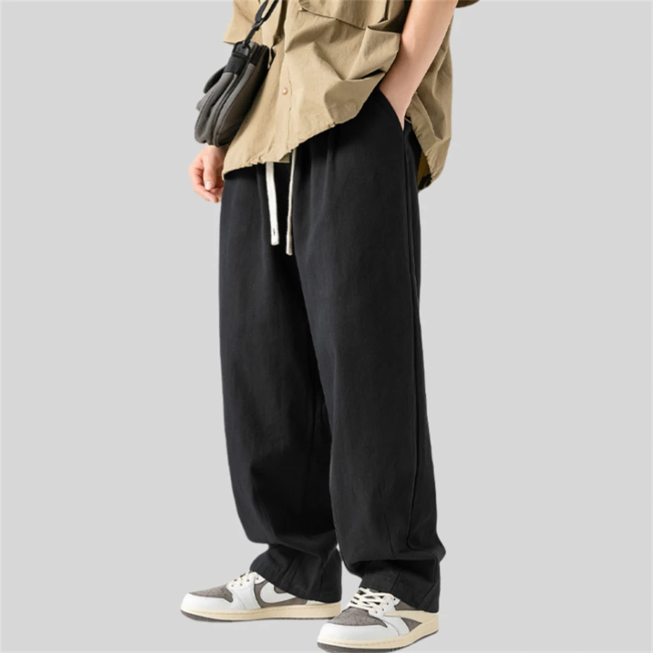 Men Beige Casual Pants Harajuku Baggy Cotton Trousers Straight Pant Men Oversized Pocket Design 2025 New Autumn Pants