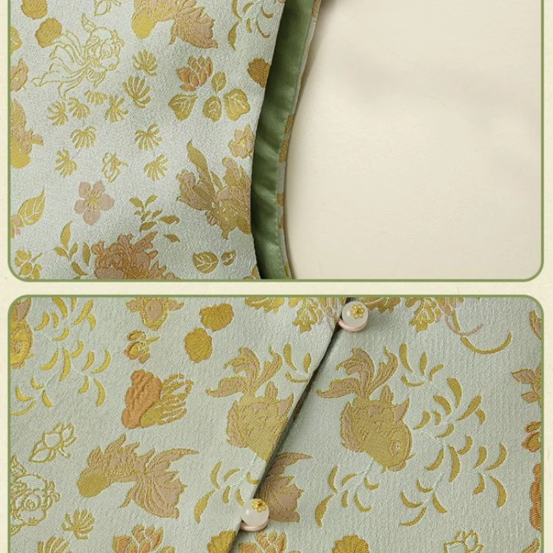 Chinese stijl vest jacquard vest dames lente herfst zijde mouwloos opstaande kraag enkele rij knopen vrouwelijke vestjas