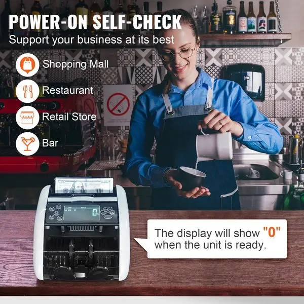 VEVOR Money Counter Machine, Bill Counter with UV, MG, IR and DD Counterfeit Detection, USD & EUR Cash Counting Machine with