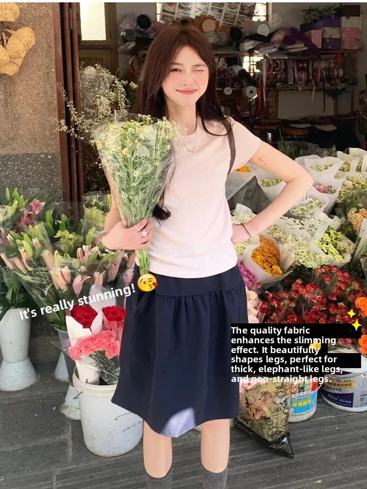 

Свободная юбка трапециевидной формы. Женская юбка-зонтик больших размеров. Летняя новинка. Свободная юбка с высокой талией. Универсальная студенческая юбка.