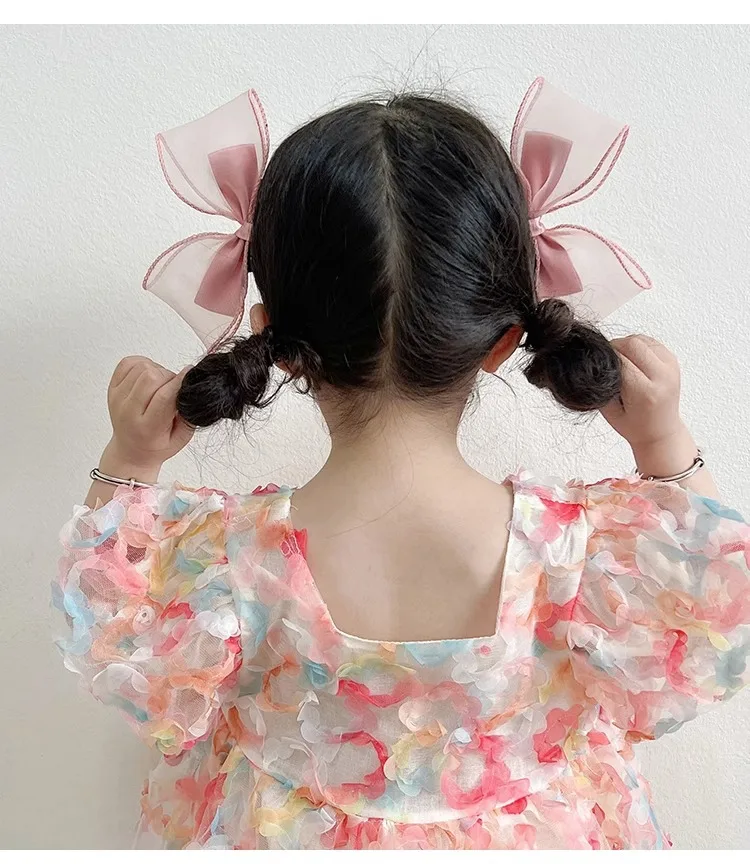 Cute Mesh Bow Kid Hairpin Summer Color Sweet Girl Hair Accessory Korean Style Fashionable  Versatile Hairpin Wholesale