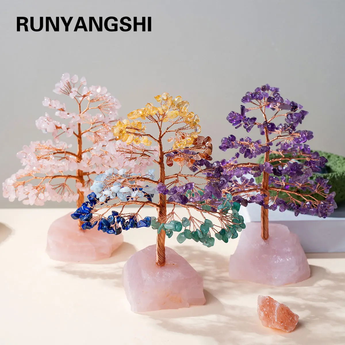 1 Piece Natural Gemstone Crystal Lucky Tree – Adorned with Irregular Raw Stone Base, Perfect for Home, Office Desk & Living Roo