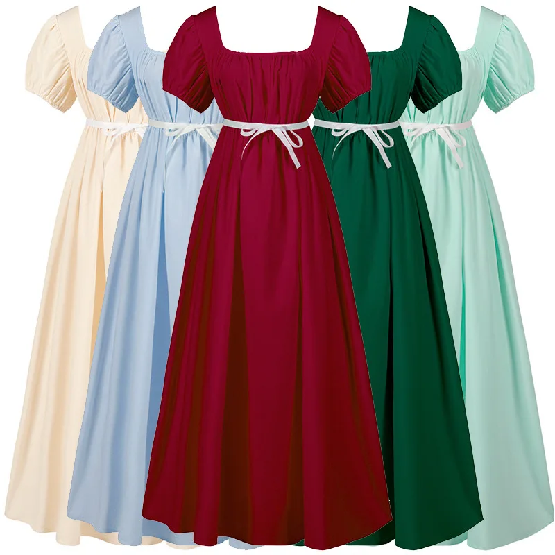 

New Women's Vintage Style Medieval Solid Color Short Sleeve High Waisted Cosplay Clothes Prom Dresses Women's Playing Costumes