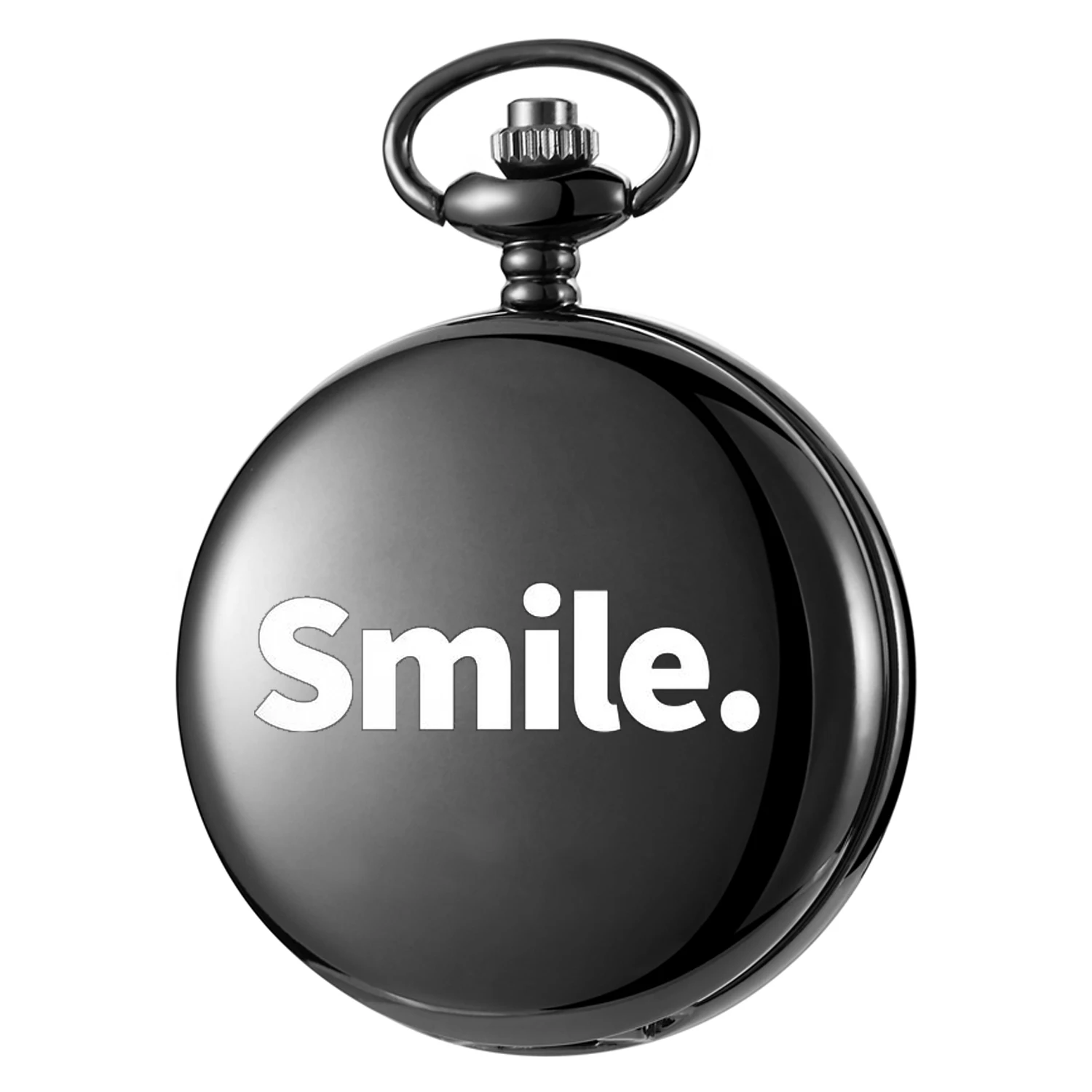 

Smile.-Simple carving english alphabet face pocket watch a belt chain Black quartz watch watch for boys and girls