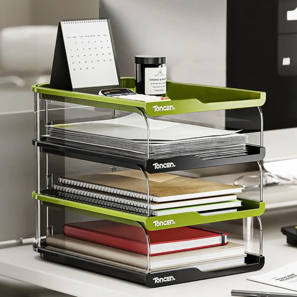 

Multi-use PP Desktop File Storage Rack Multifunctional Horizontal Multi-layer Folder Stackable Sturdy Storage Box Office