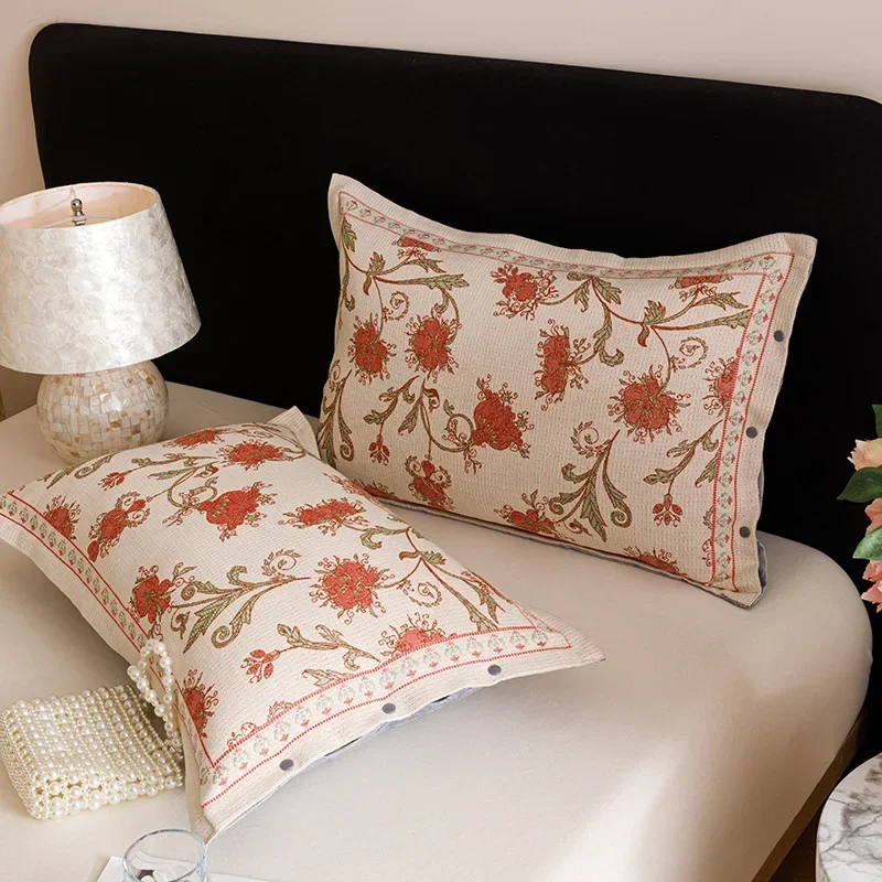 2025 new cotton linen gauze color-woven jacquard pillowcase 48 * 74cm/pillow core cover pair, comfortable for home use