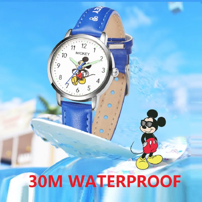 Disney-Reloj de pulsera de Mickey y Minnie Mouse para niños, cronógrafo de cuarzo con dibujos animados, resistente al agua, para estudiantes