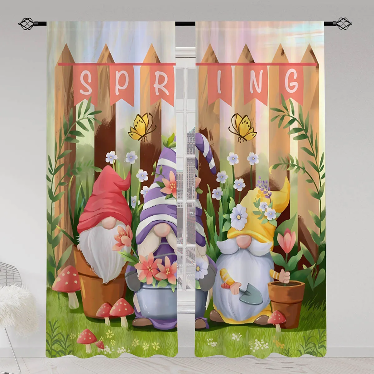 

2pcs Easter Cartoon Print Curtains 100% Polyester Machine Washable Bedroom Living Room Kids Room Decoration Curtains