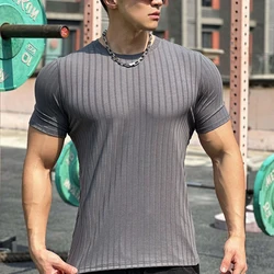 Summer New Fitness T-shirt Men Casual Short Sleeve Shirt Male Gym Bodybuilding Skinny Tees Tops Running Sport Quick Dry Clothing