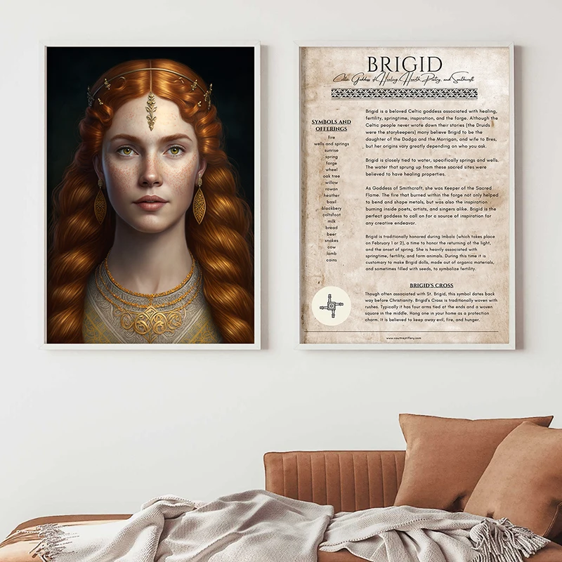 Brigid Poster Celtic Goddess of Wisdom and Poetry Art Print Mythology Pagan Wall Art Canvas Painting Pictures Home Room Decor