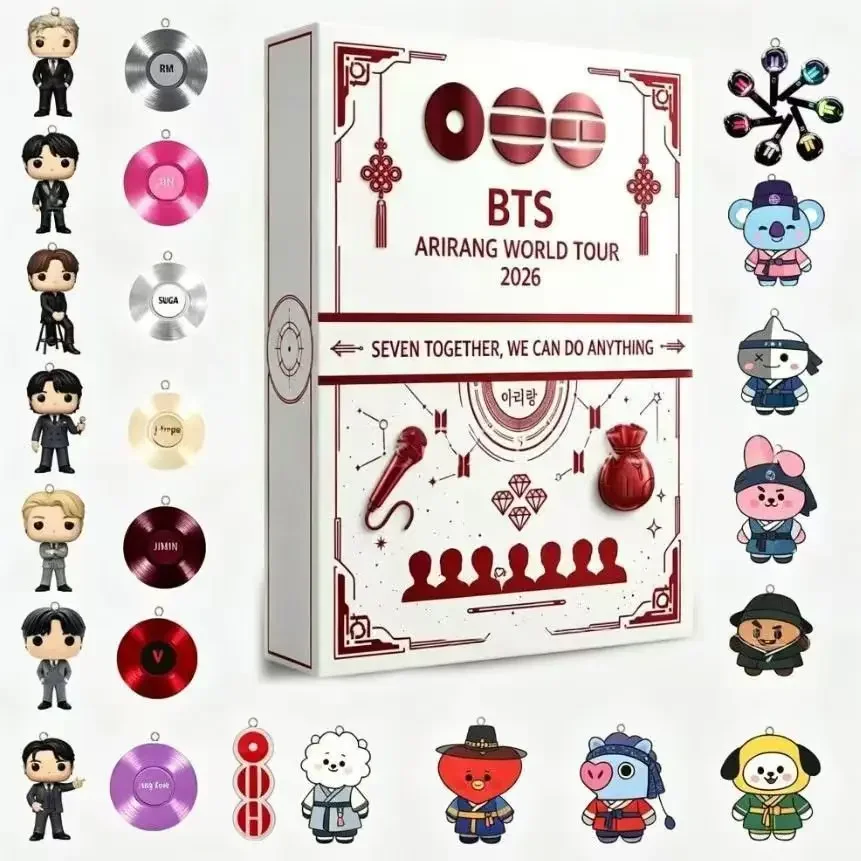 Acrylic BTS Arirang World Tour 2026 Countdown Blind Box 24Pcs BT21 Doll Pendant Vinyl Record Keychain Figure Collectible Gift@