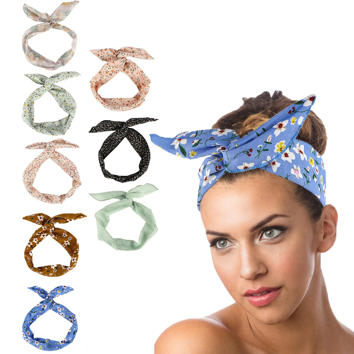 

Floral Bow Bunny Ear Headbands face Wash Hair Bands with Metal wire Cross Hair hoop Hairband Summer Beach Hair Accessories