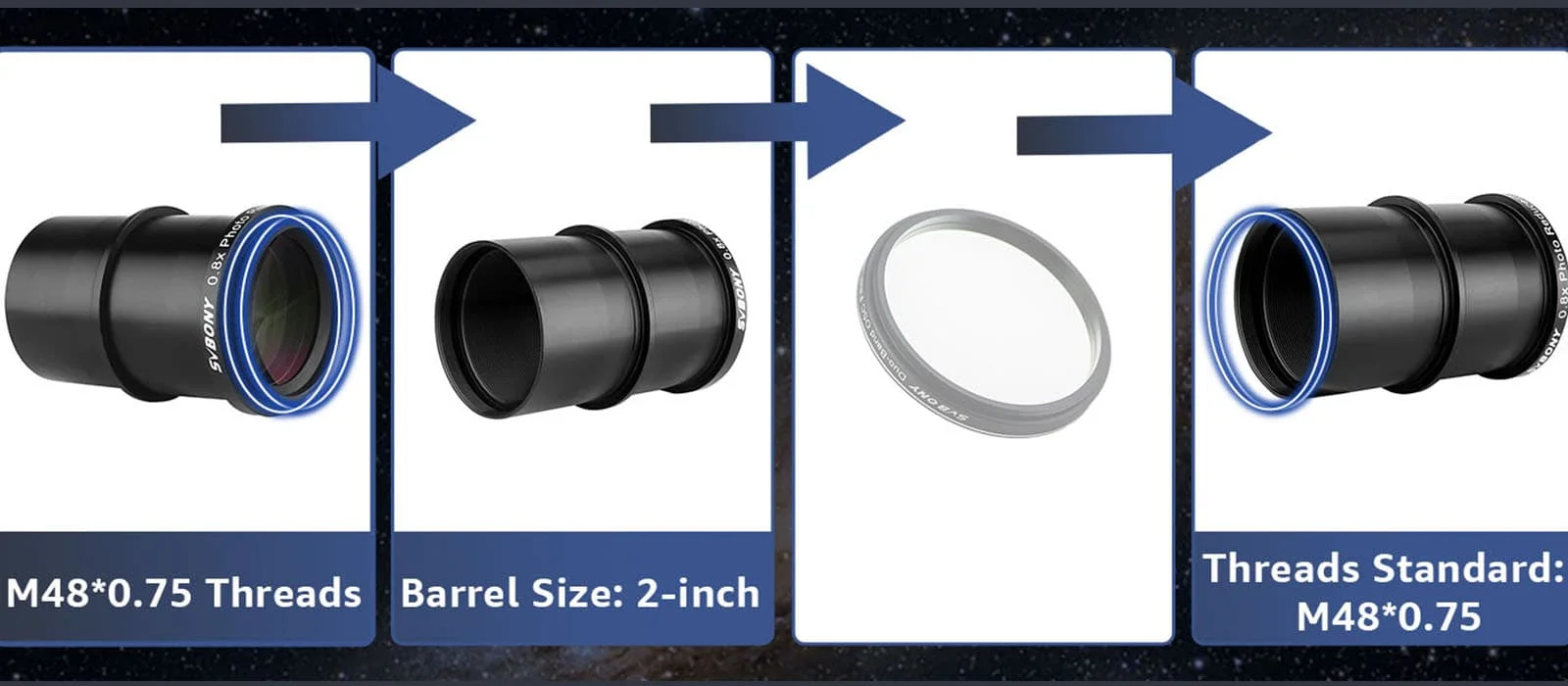 Svbony SV193 2 Zoll 0,8X Feldflacher Fokalreduzierer Teleskopzubehör für SV503 102mm ED Teleskop – Detail 6