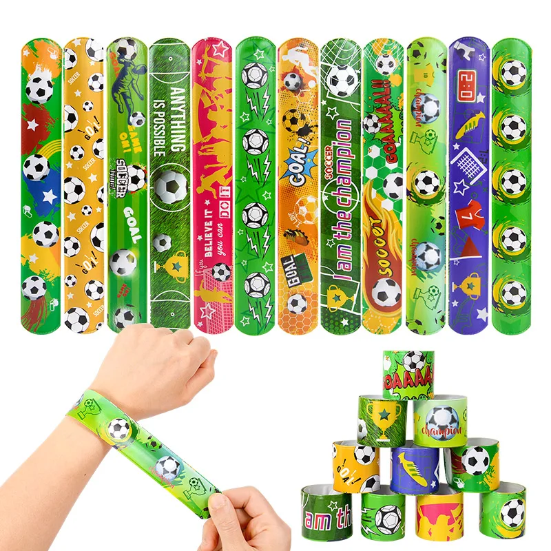 12pcs Soccer Slap Bracelets Wristband Toys Football Theme Kids Birthday Party Favors Baby Shower Football Sports Party Supplies 