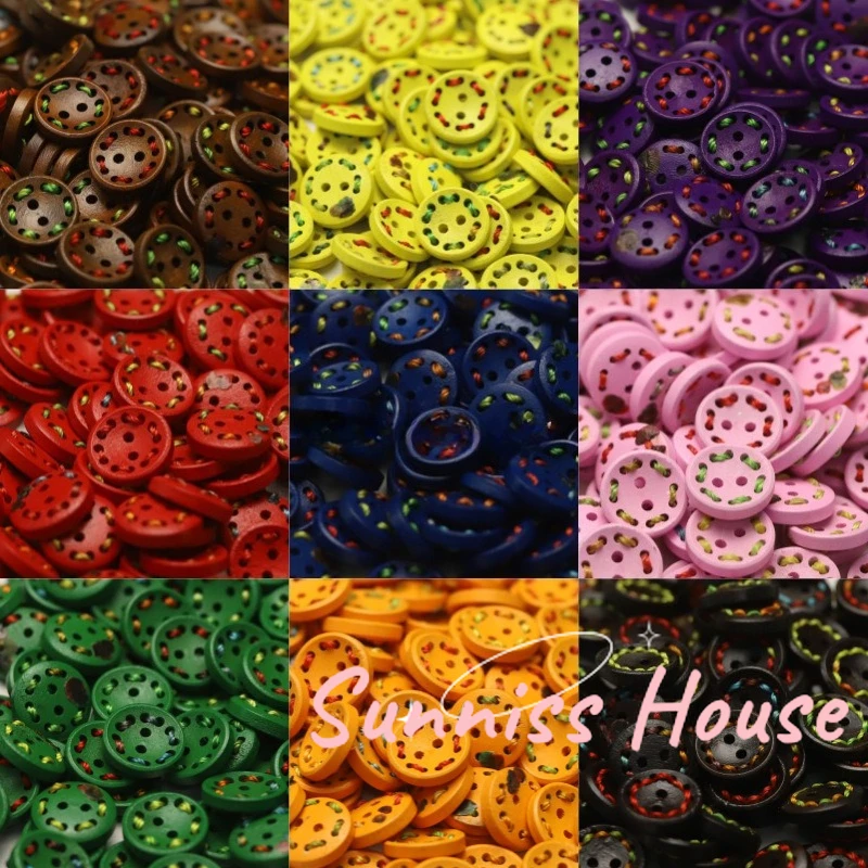10/20/30pc Two-hole Wooden Colored Threading Button，15mm Handmade Woven DIY Scrapbook Decoration Clothing Accessories