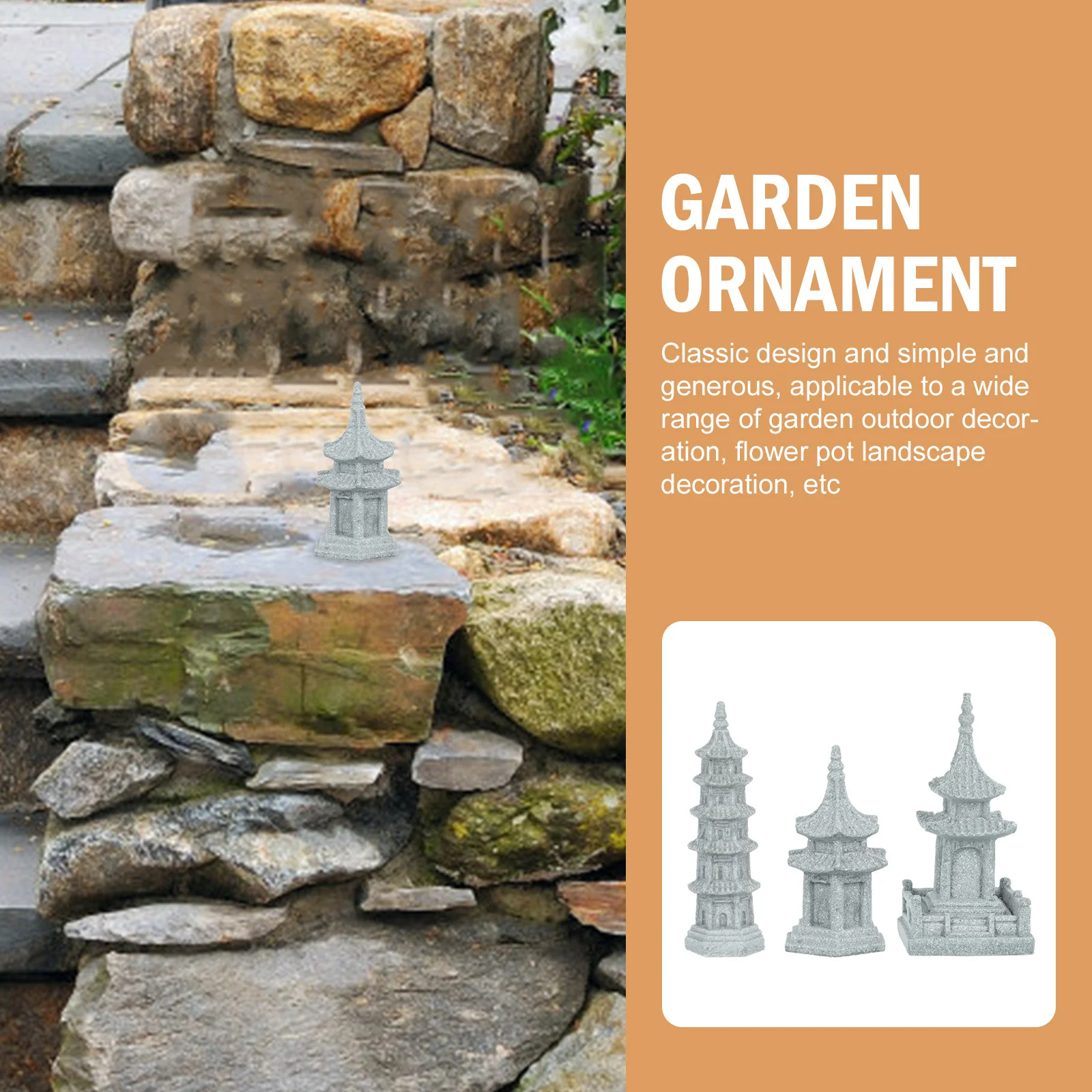 

3Pcs Realistic Pavilion Statue Decor Premium Garden Ornament for Moss Bonsai Tabletop Yard DIY Landscaping Design