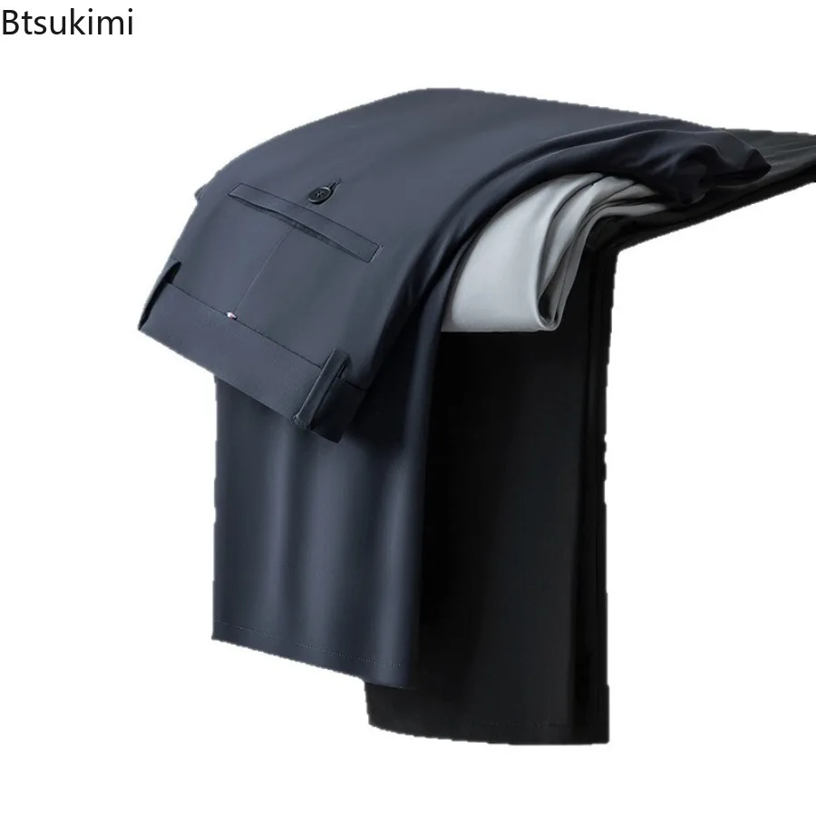 New Men's Business Office Party Suit Pants Spring Summer  Loose Ice Silk Breathable Pants Casual Trousers Male Straight Pants