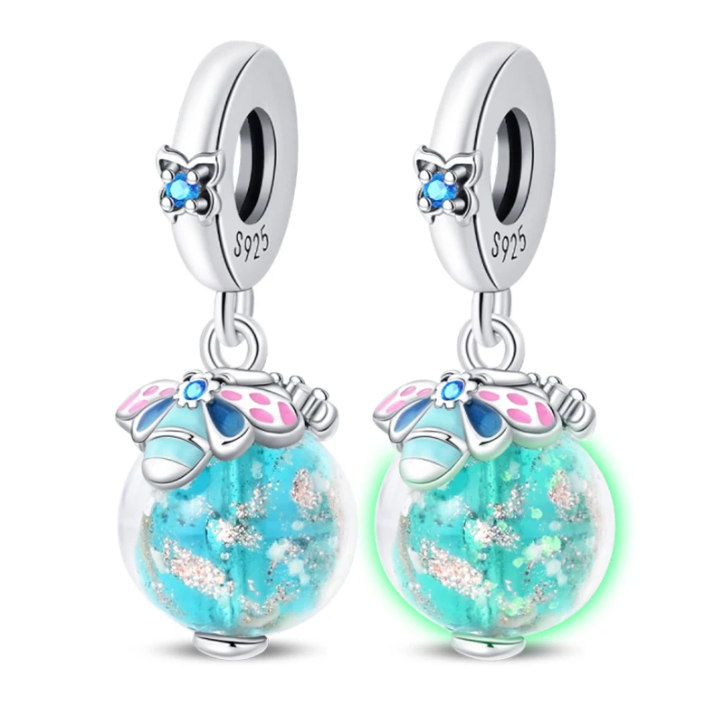 

Luminous 925 Sterling Silver Bee Flower 3mm Charm Bead Pendant Fit Wedding Party Original Design DIY Fine Jewelry Making Gift
