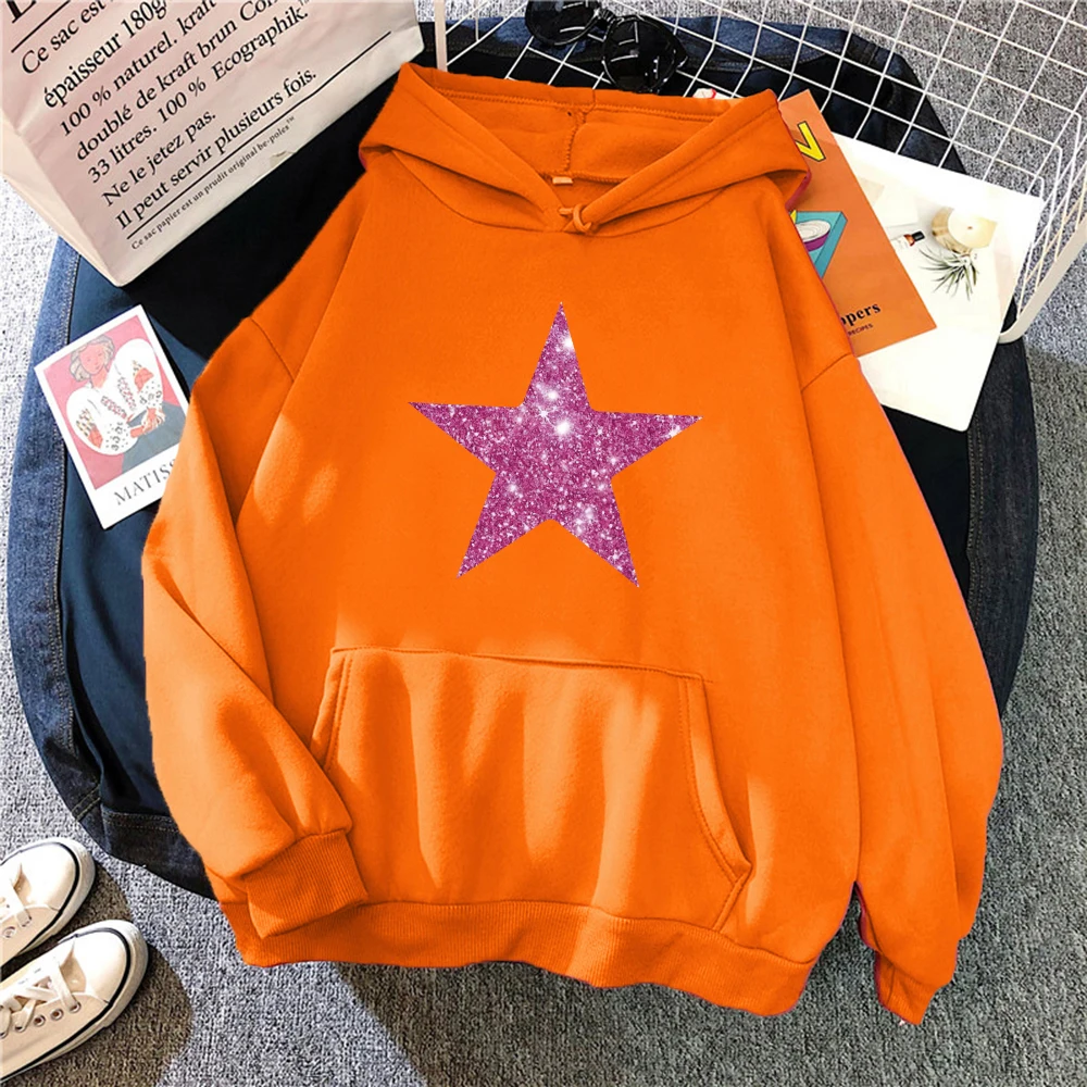 Rosa diamante estampado estrelas impresso feminino hoodies all-match quadrinhos com capuz velo roupas casuais rua hip hop pulôver mulher