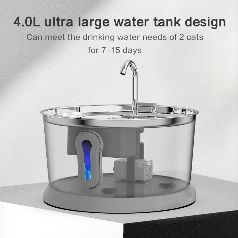 Smart Modern Stainless Steel Cat Water Fountain with Tracking 4L Automatic Pet Water for Cats
