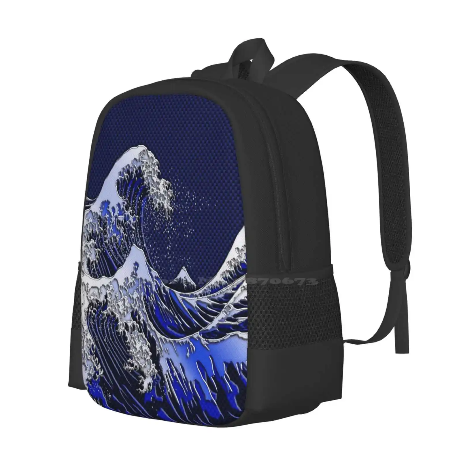 The Great Hokusai Wave Chrome Carbon Fiber Styles Hot Sale Backpack Fashion Bags Hokusai Japanese Chrome Carbon Fiber Navy Blue