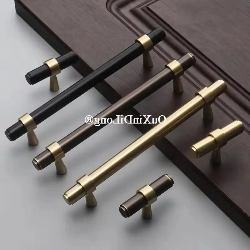 Elegant 4PCS Solid Pure Brass T-Bar Furniture Handles Drawer Pulls Cupboard Wardrobe Kitchen Shoe TV Wine Cabinet Pulls Knobs