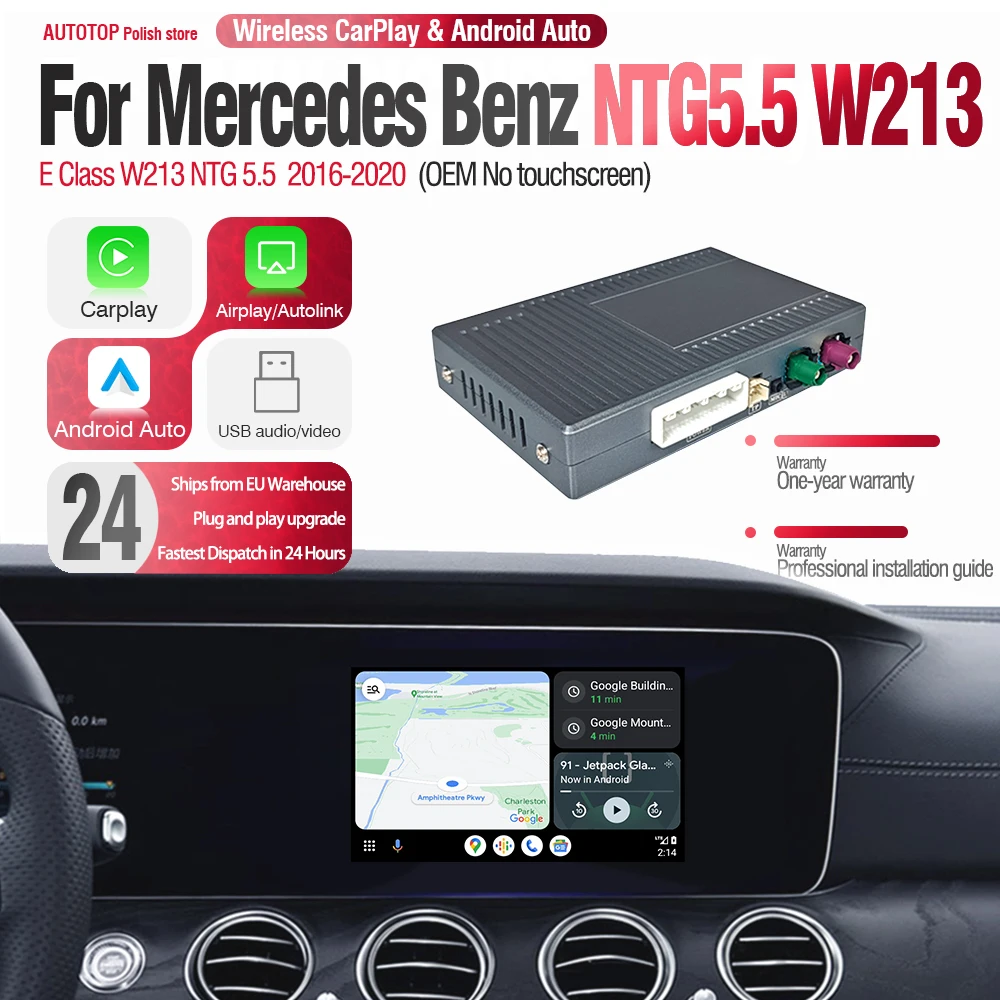 Décodeur sans fil Carplay Android Auto pour Mercedes Benz Classe E W213 NTG 5.5 2016-2020 Mirror Link AirPlay GPS Navi Module auto