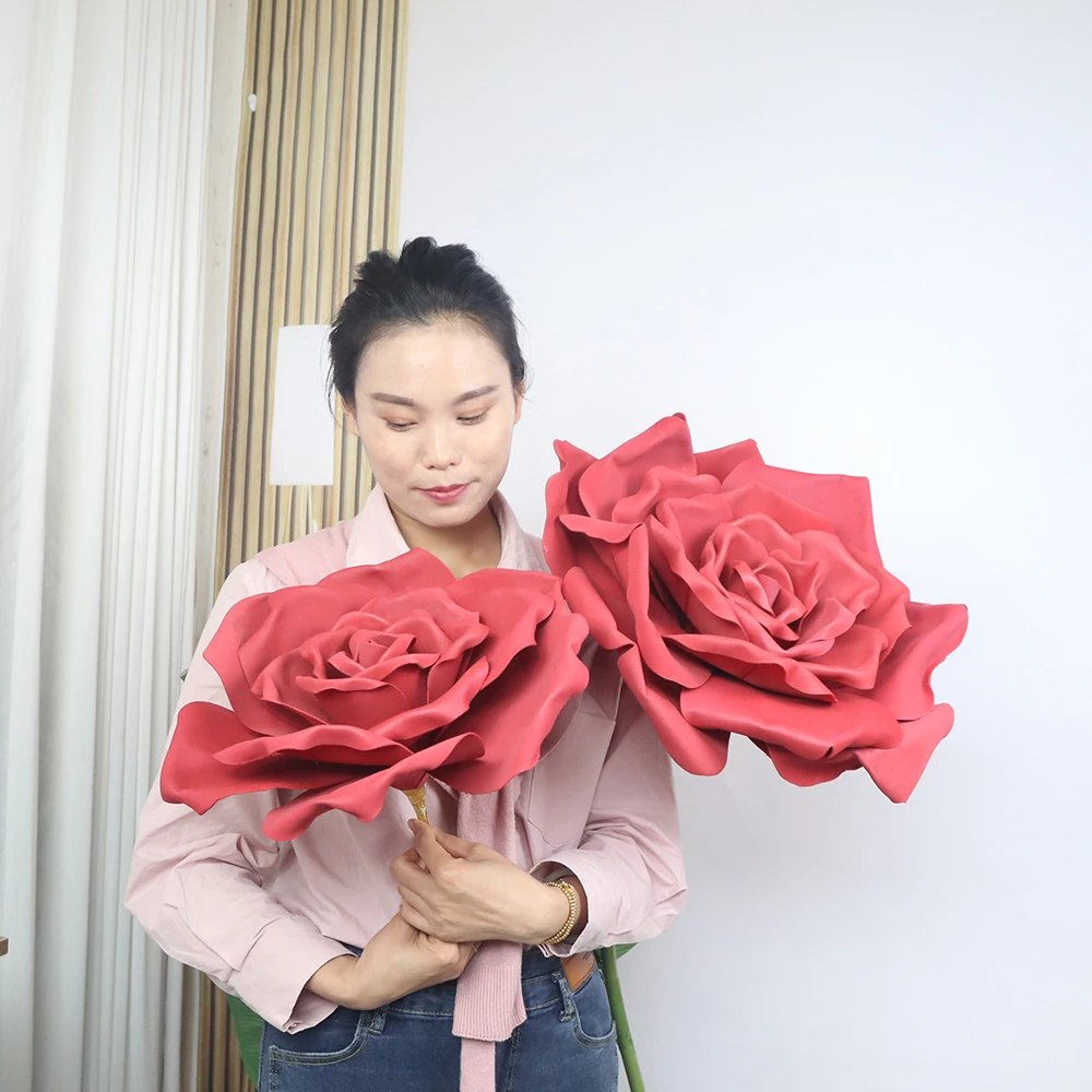 60cm Artificial Crimped Rose Foam Flower Outdoor Christmas Supplies Easter Decorations Photographic Props Yard Garden Decors