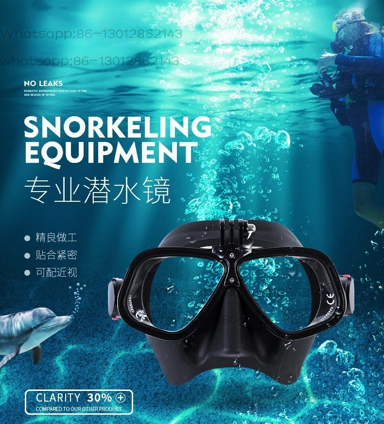 New adult free diving mask with action camera camera holder and myopia lens diving mask