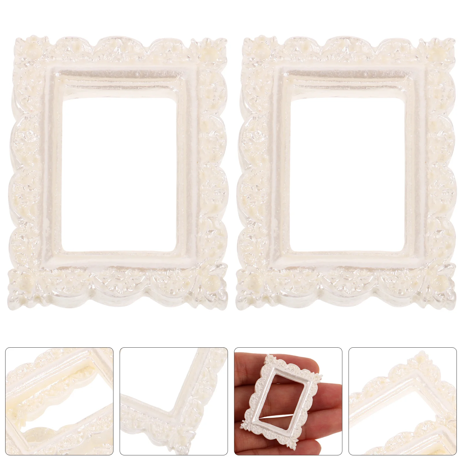 10 Pcs Collage Picture Frames Photo Ornaments Miniature Simple Resin Vintage White DIY Crafts