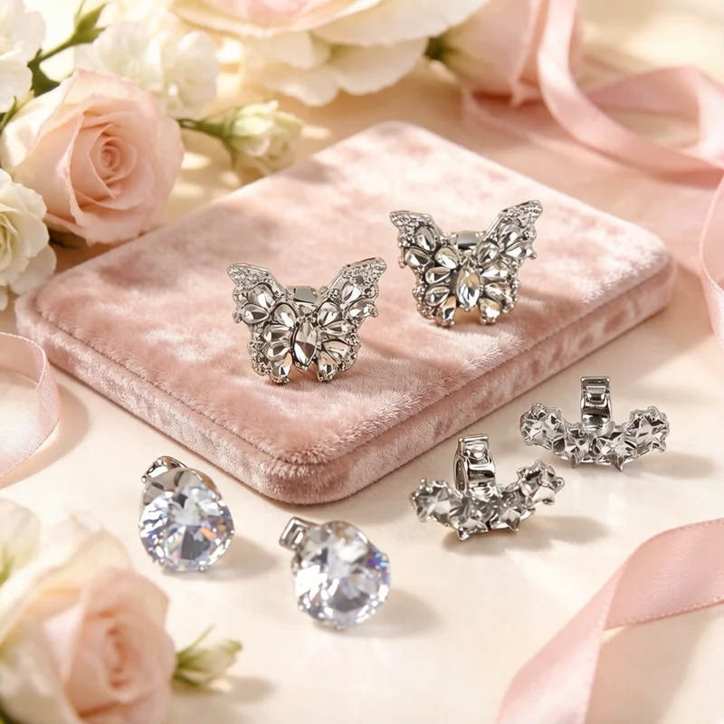 DIY Bling Earphone Decoration 1Pair Butterfly Rhinestone Clip On Design, Removable Open Earbuds Ornament Fashion Ear Accessories