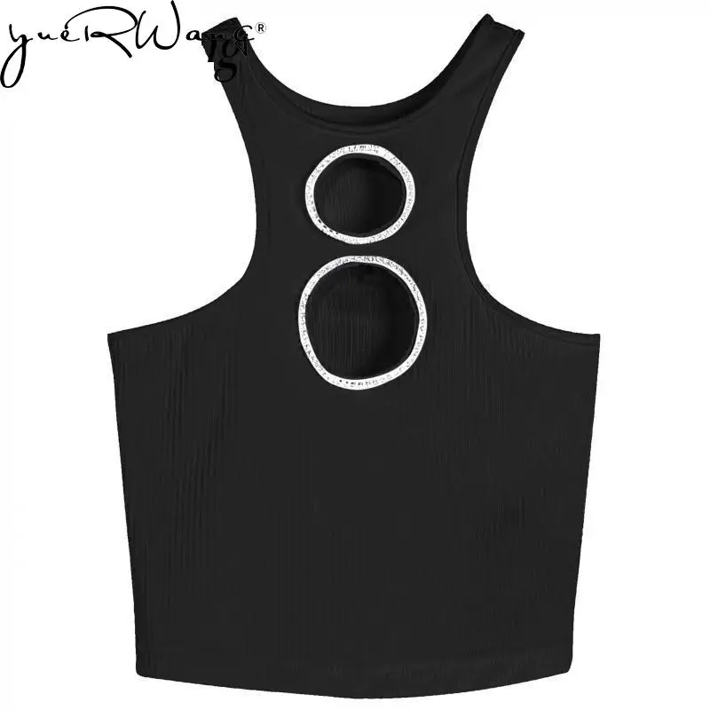 Yuerwang Women Crop Top Hollow Out White Black Sexy Sleeveless Top Women Plus Size Sexy Summer Top Women Clothes 2022Fashion