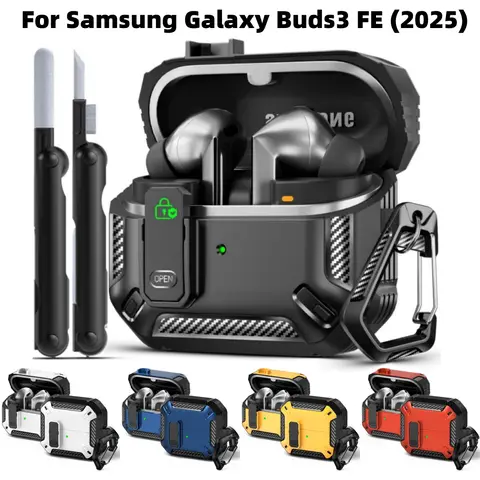 Carbon Fiber Case for Samsung Galaxy Buds 3 FE (2025) / Buds3 Pro (2024) / Buds 3 Case (2024) Cover with Cleaning kit & Keychain