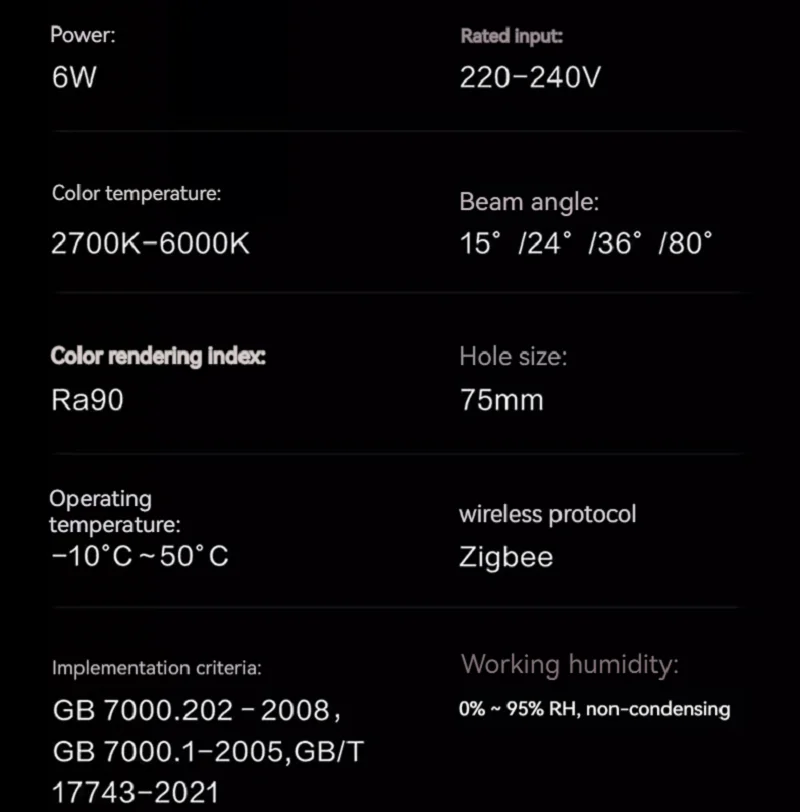 Aqara-foco inteligente T3 Zigbee, atenuación redonda, ángulo de haz de luz 15 °, 24 °, 36 °, 80 °, atenuación de iluminación adaptativa para el hogar