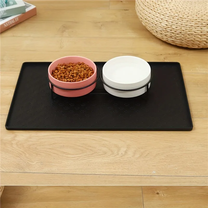 Dog Cat Bowl Food Mat with High Lips Silicone Non-Stick Waterproof Pet Food Feeding Pad Puppy Feeder Tray Water Cushion Placemat