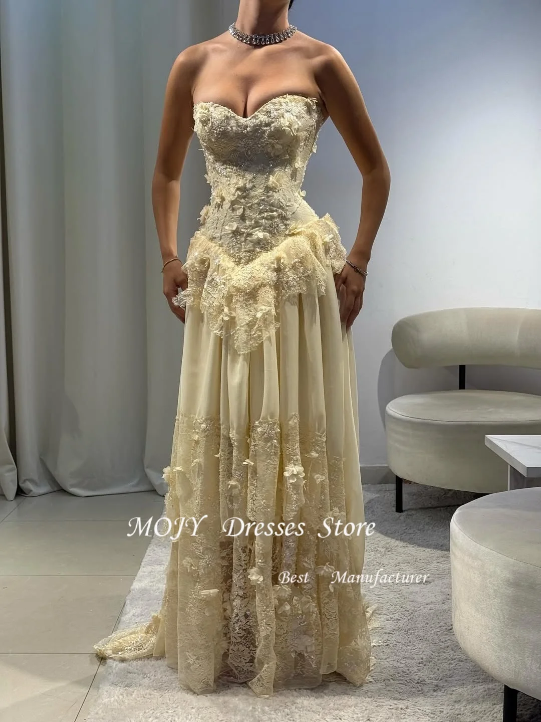 فساتين سهرة مخصصة من Mojy فساتين سهرة للحفلات الراقصة من الدانتيل حورية البحر فيستدوس دي فيستا فستان سهرة نسائي