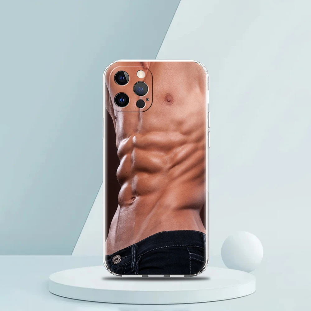 Male Abdominal Muscle Transparent Phone Case Cover for iPhone 16 15 14 13 12 11 Pro Max XR 8 7 Plus XS Max Shockproof Luxury Bag view 6
