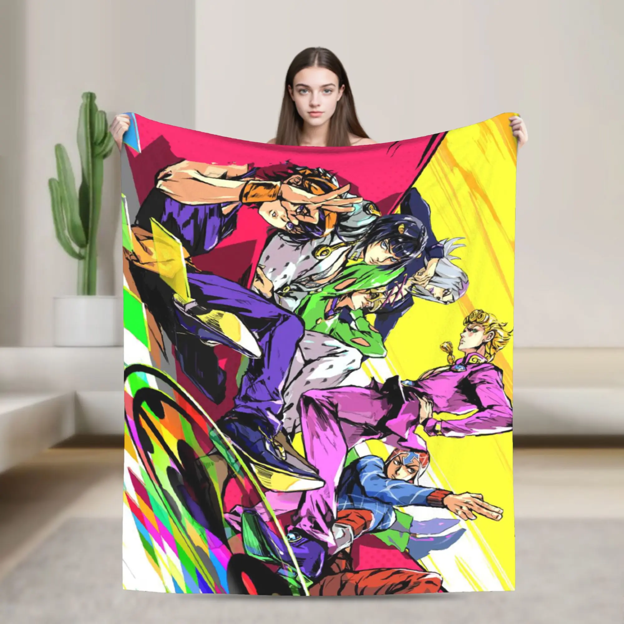 Custom JoJoes Anime Blankets Warm Flannel Throw Blanket for Home Bedroom Sofa