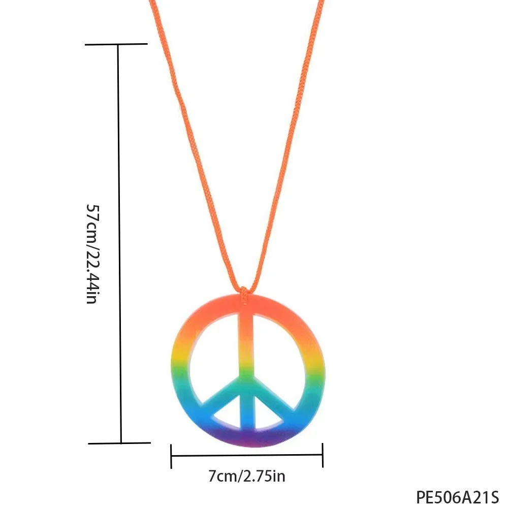 PESENAR 1960s estilo arco-íris sinal de paz colar em cordão laranja para retrô vintage hippie fantasia acessório de festa