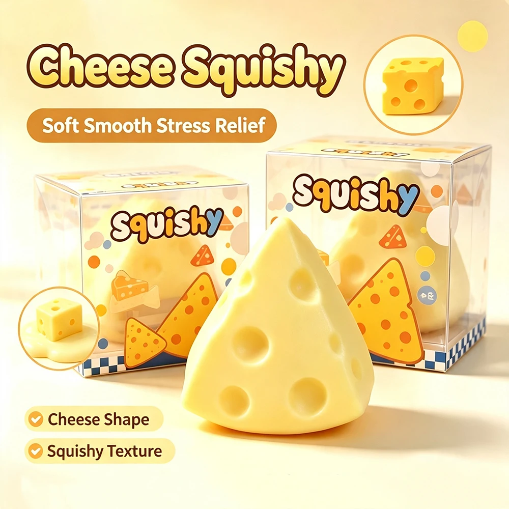 Kawaii Simulation Cheese Squeeze Squishy Toy Fun Desktop Fidget Figure For Adults Anxiety Relief Stress Toys Birthday Gifts