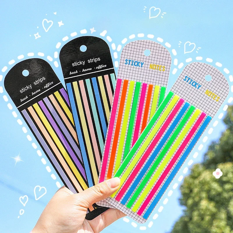 160Pcs Pack Memo Sticky Colorful long strip index Note fluorescent Macaron Transparent focused labeling stationery supplies