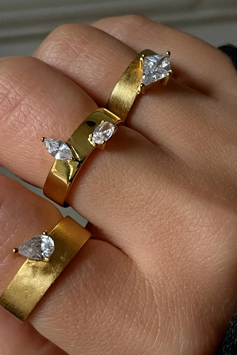 Gold Color Band Ring For Women Various Geometric 5A Cubic Zirconia Sparking Engagement CZ Band Ring