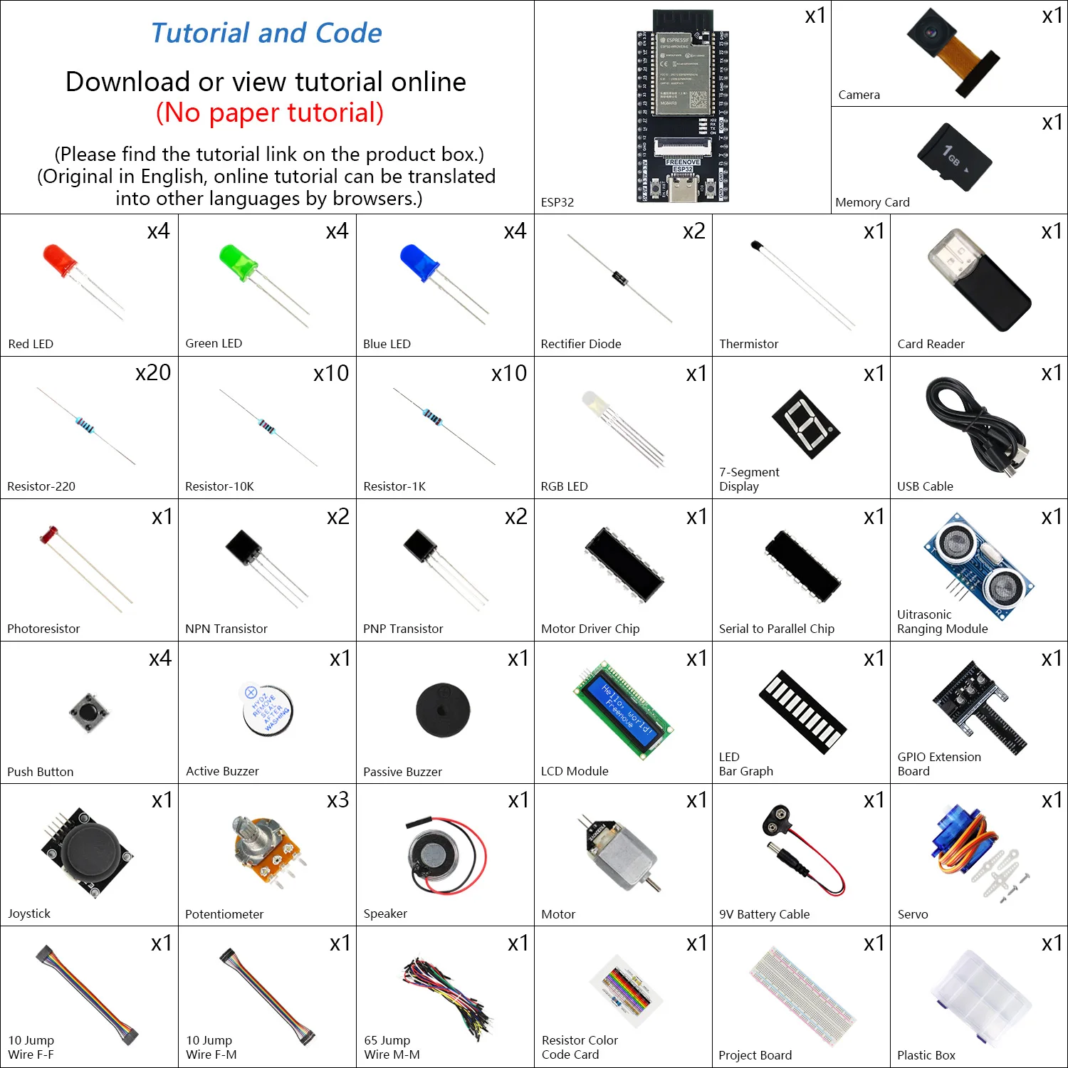 Freenove ESP32 Camera Kit Super Starter Kit, Onboard WiFi+BT, Python C Code, 522-Page Detailed Tutorial, 78 Projects, 173 Items