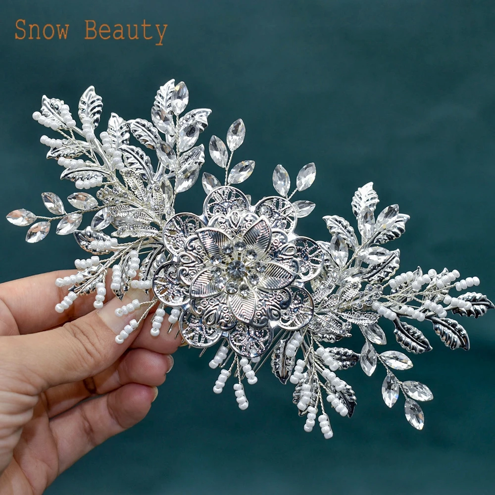 Luxury Leaves Hair Comb para Mulheres, Noiva Hair Clip, Bridal Tiara, Handmade Girl Headwear, Bridesmaid Headpiece, Acessórios do casamento, DZ099