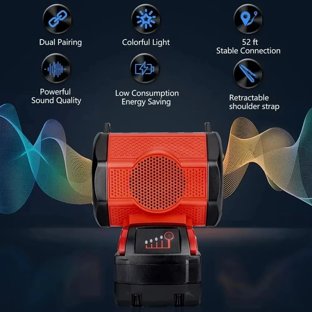 h Speaker Stero Player Cordless Loudspeaker Amplifier for Milwaukee 18V Li-ion Battery With USB Party Outdoor